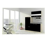 Cocina compacta Luis (Ancho: 160 cm, Negro, Placa de cocción, frigorífico y microondas)