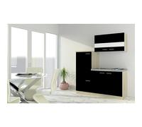 Cocina compacta Luis (Ancho: 160 cm, Negro, Placa de cocción y frigorífico)