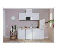 Cocina compacta Luis (Ancho: 180 cm, Blanco, Color del cuerpo: Blanco, Frigorífico, placa de cocción doble, microondas)