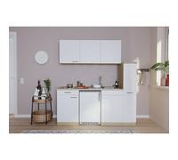 Cocina compacta Luis (Ancho: 180 cm, Blanco, Color del cuerpo: Marrón, Placa de cocina y frigorífico)
