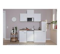 Cocina compacta Luis (Ancho: 180 cm, Blanco, Con placa vitrocerámica y microondas)