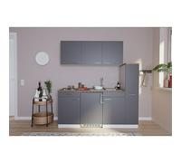 Cocina compacta Luis (Ancho: 180 cm, Gris, Color del cuerpo: Blanco, Placa de cocción doble y frigorífico)