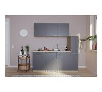 Cocina compacta Luis (Ancho: 180 cm, Gris, Color del cuerpo: Marrón, Placa de cocción doble y frigorífico)
