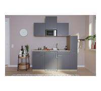 Cocina compacta Luis (Ancho: 180 cm, Gris, Color del cuerpo: Marrón, Placa vitrocerámica, frigorífico y microondas)