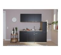 Cocina compacta Luis (Ancho: 180 cm, Negro, Color del cuerpo: Marrón, Placa de cocción doble y frigorífico)