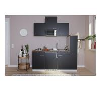 Cocina compacta Luis (Ancho: 180 cm, Negro, Con placa vitrocerámica y microondas)