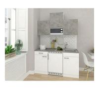Cocina compacta Malia (Ancho: 150 cm, Blanco, Gris, Placa vitrocerámica, frigorífico y microondas)