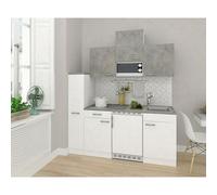 Cocina compacta Malia (Ancho: 180 cm, Blanco, Gris, Frigorífico, placa de cocina doble y microondas)