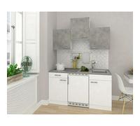 Cocina compacta Malia (Ancho: 180 cm, Blanco, Gris, Placa de cocina doble y frigorífico)