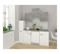 Cocina compacta Malia (Ancho: 180 cm, Blanco, Gris, Placa vitrocerámica y frigorífico)