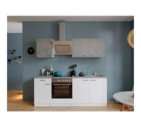 Cocina compacta Malia (Ancho: 210 cm, Blanco, Gris, Decoración encimera: Efecto cemento)