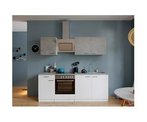 Cocina compacta Malia (Ancho: 210 cm, Blanco, Gris, Decoración encimera: Efecto cemento)
