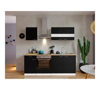 Cocina compacta Malia (Ancho: 210 cm, Negro, Decoración encimera: Efecto madera, Volumen horno: 72 l)
