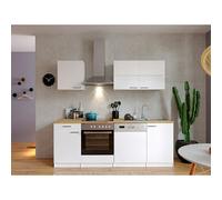 Cocina compacta Malia (Ancho: 220 cm, Blanco, Decoración encimera: Efecto madera, Volumen horno: 72 l)
