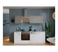 Cocina compacta Malia (Ancho: 220 cm, Blanco, Gris, Decoración encimera: Efecto cemento)