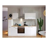 Cocina compacta Malia (Ancho: 240 cm, Blanco, Decoración encimera: Efecto madera, Volumen horno: 72 l)