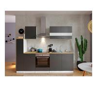 Cocina compacta Malia (Ancho: 240 cm, Gris, Decoración encimera: Efecto madera, Volumen horno: 72 l)
