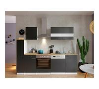 Cocina compacta Malia (Ancho: 250 cm, Gris, Decoración encimera: Efecto madera, Volumen horno: 72 l)