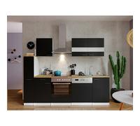 Cocina compacta Malia (Ancho: 250 cm, Negro, Decoración encimera: Efecto madera, Volumen horno: 72 l)