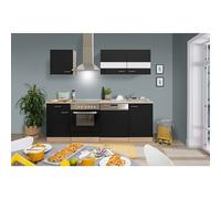 Cocina compacta Merle (Ancho: 220 cm, Negro, Con electrodomésticos, Volumen horno: 72 l)