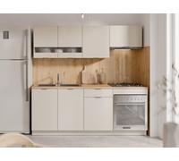 Cocina completa - Con encimera de 200 cm - Beige y Natural - CARMEO