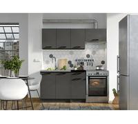 Cocina completa flores, conjunto compacto y funcional con puertas y cajones, antracita de 180x180x200 cm.