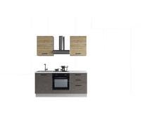 Cocina con electrodomésticos gilda 2.0 180cm izquierda madera y gris oscuro
