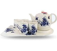 Cocina de cerámica eléctrica inalámbrica tetera blanca jarra retro 1.2l jarra, 1350W hierve agua rápida para té, café, sopa, base removible de avena, protección seca, con 6 tazas de cerámica/c Aqiong