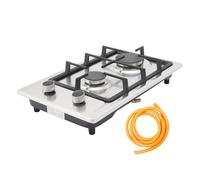 Cocina de gas, 2 llamas con gasoducto y válvula reductora de presión, 3 kW + 1,75 kW placa de gas para cocina, oficina o camping, vitrocerámica de 2800 Pa, eléctrica para propano y gas natural (plata)