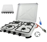 Cocina de Gas 4 Fuegos Estufa Camping Cocedor 5,5 Kw con Tapa Fogón Encimera