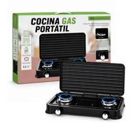 Cocina de Gas Butano HUMPTI - Hornillo Gas Butano, Fogones de Gas Butano, Camping Gas, 2 Quemadores, Portátil, Potencia Ajustable 4.4kW, Compatible Butano y Propano, Compacta y Ligera para Exterior