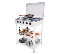 Cocina de gas con 5 fuegos, carro de barbacoa con tapa, cocina de gas independiente, estufa de gas natural, estufa de gas para camping, exterior, autocaravana, 64 x 44,5 x 16,5 cm