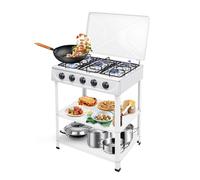 Cocina de gas independiente de 5 fuegos con 3 estantes, 2,5 kW por quemador, color blanco, para camping, autocaravana y exterior, adecuado para NG/LPG, incluye cubierta