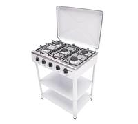 Cocina de gas independiente de 5 fuegos, con soporte de almacenamiento, estufa de gas natural con tapa (blanco)