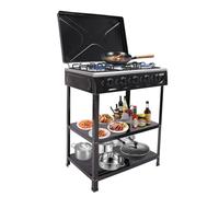 Cocina de gas natural con 5 quemadores, cocina de gas natural con 2 bandejas, 5 x 2,5 kW, control independiente, cubierta contra el viento, pies antideslizantes, camping al aire libre, 64 x 44 x 82 cm