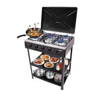 Cocina de gas natural con 5 quemadores, encimera de gas con soporte antideslizante, cocina de gas independiente, cocina de gas portátil de 5 quemadores, estufa de gas para camping, 2,5 kW (negro)