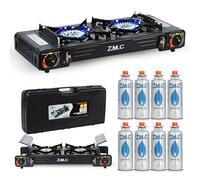 Cocina de Gas para Camping Z.M.C Premium con 2 quemadores + 8 Cartuchos de Gas de 227 g, Cocina de Camping para Uso en Exterior e Interior, con Encendido piezoeléctrico