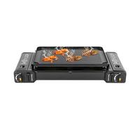 Cocina de Gas Portátil 2 en 1, LENDISIY Hornillo Camping Gas con 2 Quemadores y Placa de Parrilla, Hornillo de Gás Portátil, Barbacoa Portátil para Camping, Exterior, Interior y Jardín, Set con Maleta