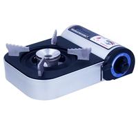 Cocina de Gas Portátil 2100W - Hornillo de Camping con Encendido Piezoeléctrico, Sistema de Seguridad Doble - Ideal para Picnic, Acampada y Emergencias (Plateado+Negro)