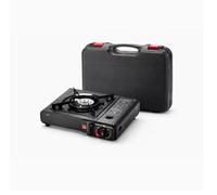 Cocina de Gas Portátil con Maletín, Hornillo Camping Dual para Cartucho o Botella Externa, Encendido Piezoeléctrico, Potencia Regulable 2,1 kW, Acero Inoxidable