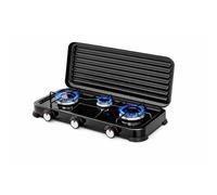 Cocina de gas portátil de 3 fuegos para exterior, hornillo de gas butano y propano con tapa desmontable, llama regulable, 5,4 kW, cocina auxiliar compacta (3 FUEGOS)