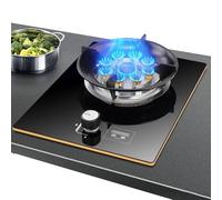 Cocina de gas, quemador individual de 5,2 kW, con 9 cavidades de llama alta, vidrio templado y estante de hierro fundido, cocina doméstica con temporizador de protección contra llamas