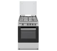 Cocina de gas Sauber SCI41GB 4 fuegos con horno de gas 43 L, gas butano, quemador wok, válvula de seguridad en cada zona, puerta doble cristal, tapa de cristal, 50 cm, acero inoxidable