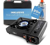 Cocina de Gas Z.M.C con 1 Quemador + Estuche de Almacenamiento + 20 Cartuchos de Gas de 227 g, Cocina de Camping para Uso Interior y Exterior, Cocina de Camping con Encendido piezoeléctrico