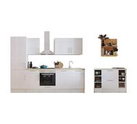 Cocina de isla Anton (Ancho: 280 cm, Blanco e imitación roble, Con electrodomésticos)