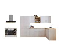 Cocina de isla Anton con fuego (An x L: 310 x 172 cm, Blanco, Con electrodomésticos)