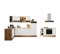 Cocina de isla Hilde con fuego (Ancho: 280 cm, Blanco, Mate, Con electrodomésticos)