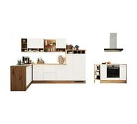 Cocina de isla Hilde con fuego (Ancho: 310 cm, Blanco, Mate, Con electrodomésticos)