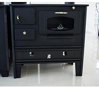 Cocina de leña de Prometey; 7 kW, con horno, superficie de hierro forjado y puerta con cristal, tipo Nar