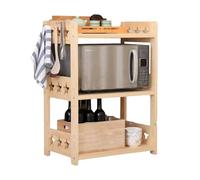 Cocina de madera maciza de altura ajustable, almacenamiento versátil para sartenes y horno microondas, 59,5 x 38 x 83 cm, perfecto para cocinas y espacios de horneado